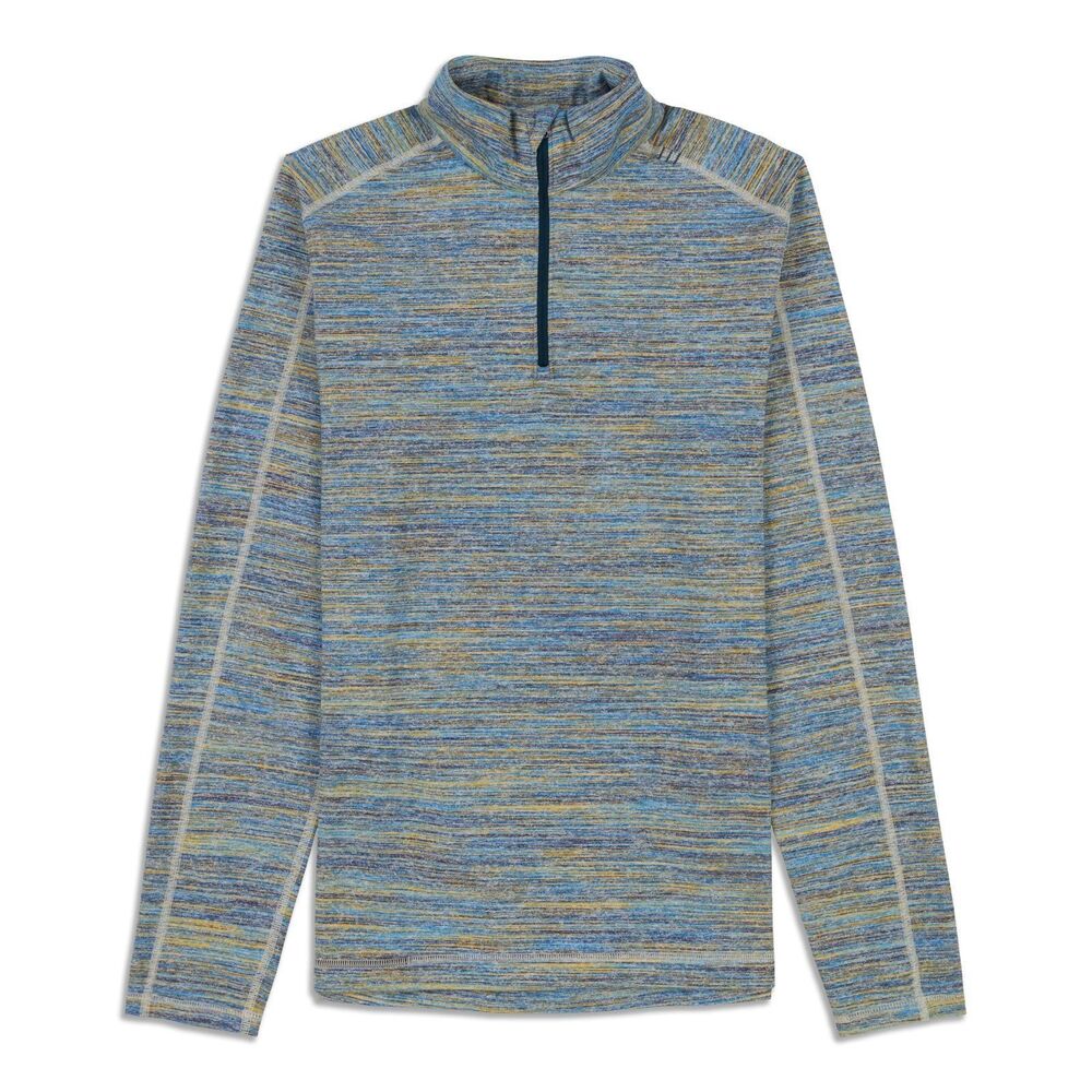 Lululemon Mens Pullover Zip up Size L Surge Space Dye Blue Yellow 1/2 Zip Stretc